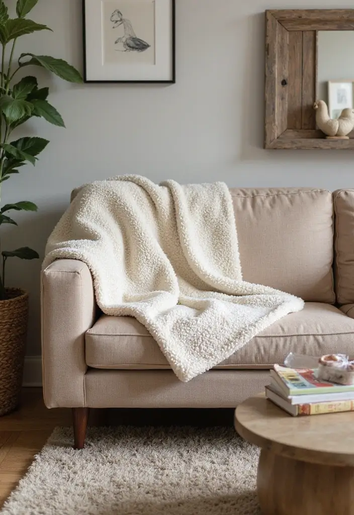 25 Throws on Sofas That Instantly Elevate Any Living Room 22 25 Throws on Sofas That Instantly Elevate Any Living Room - 22. Cozy Sherpa Throws