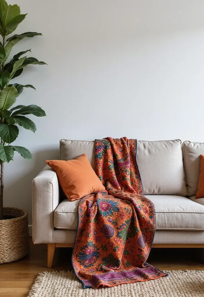 25 Throws on Sofas That Instantly Elevate Any Living Room 7 25 Throws on Sofas That Instantly Elevate Any Living Room - 7. Bohemian-Inspired Throws