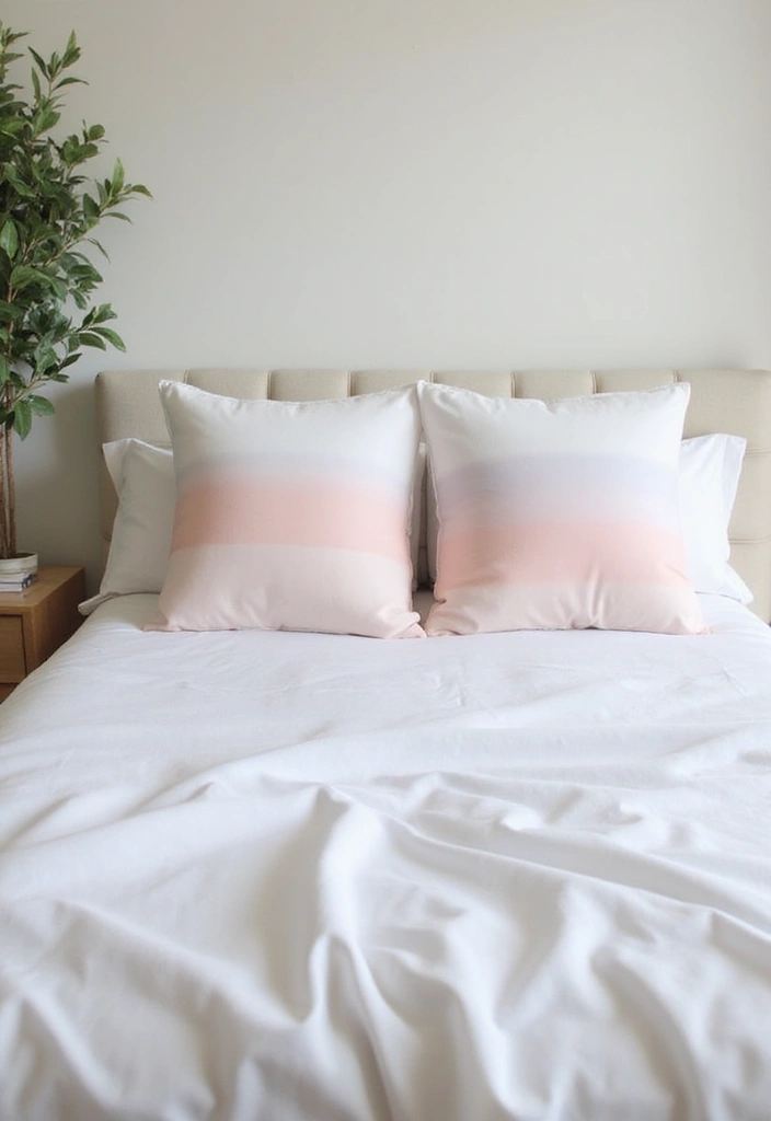 25 White Bedding Ideas with Colorful Pillows That Pop 13 25 White Bedding Ideas with Colorful Pillows That Pop - 13. Subtle Ombre Effects