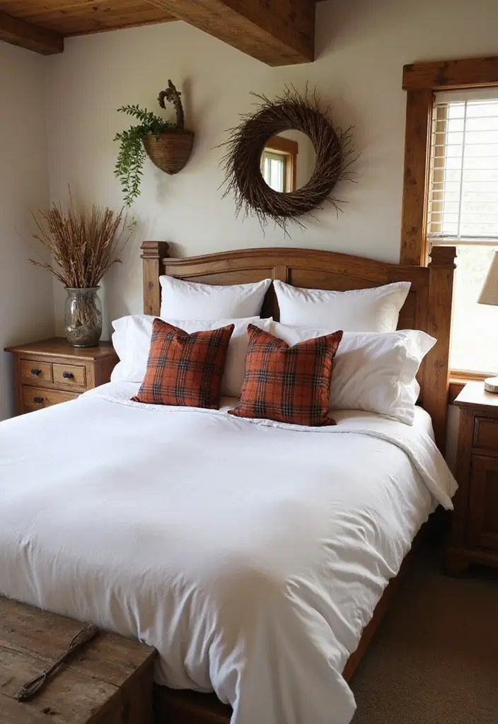 25 White Bedding Ideas with Colorful Pillows That Pop 14 25 White Bedding Ideas with Colorful Pillows That Pop - 14. Rustic Chic with Plaid