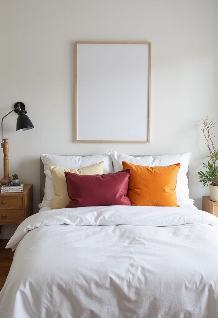 25 White Bedding Ideas with Colorful Pillows That Pop 23 25 White Bedding Ideas with Colorful Pillows That Pop - 23. Bright Color-blocking