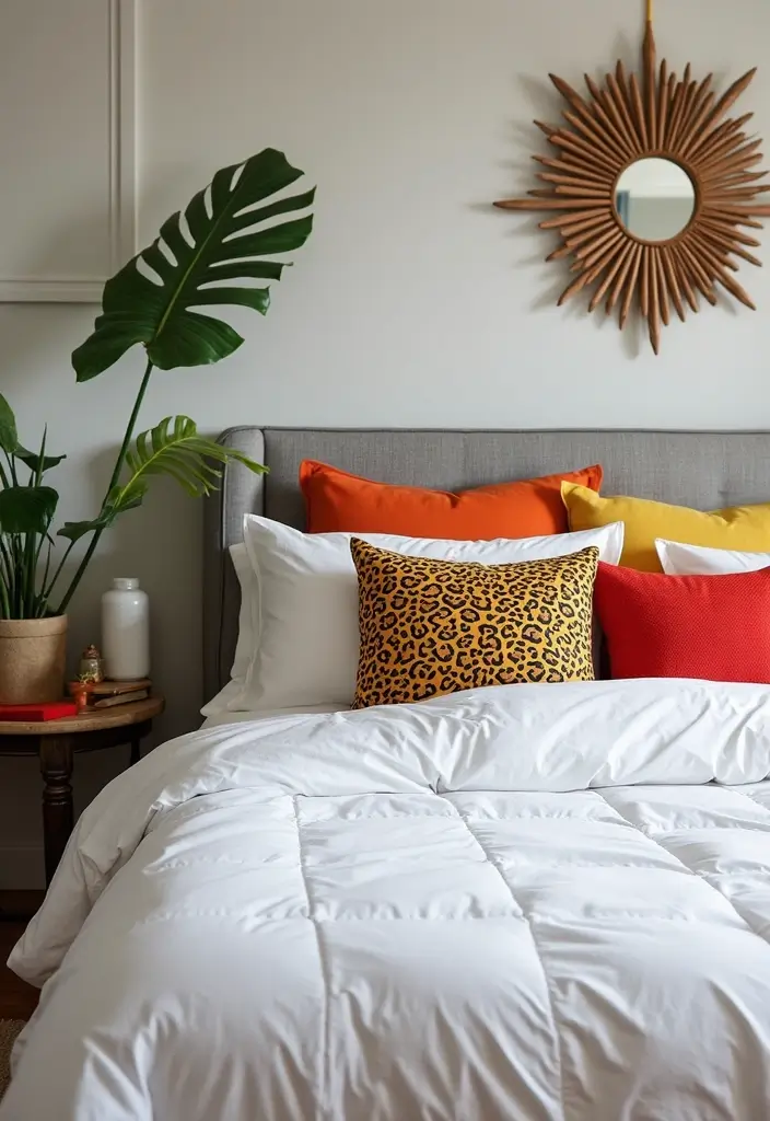 25 White Bedding Ideas with Colorful Pillows That Pop 6 25 White Bedding Ideas with Colorful Pillows That Pop - 6. Bold Animal Prints