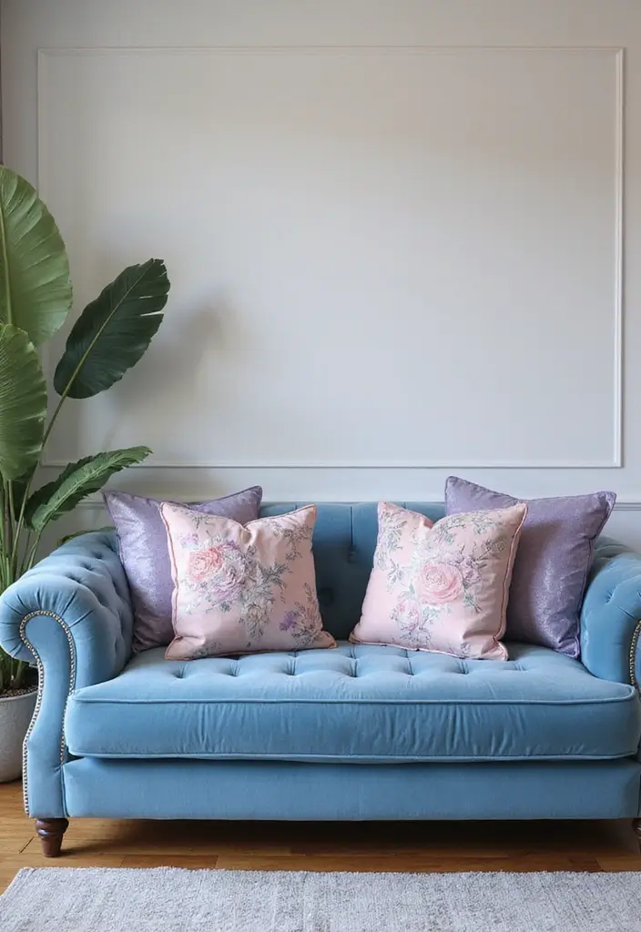 26 Blue Couch with Pillows Color Mixes You’ll Want to Copy 12 26 Blue Couch with Pillows Color Mixes You’ll Want to Copy - 12. Feminine Touch: Soft and Elegant