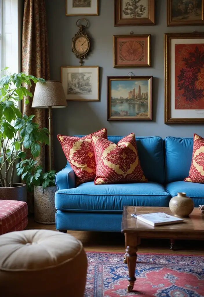 26 Blue Couch with Pillows Color Mixes You’ll Want to Copy 13 26 Blue Couch with Pillows Color Mixes You’ll Want to Copy - 13. Cultural Fusion: Global Inspirations