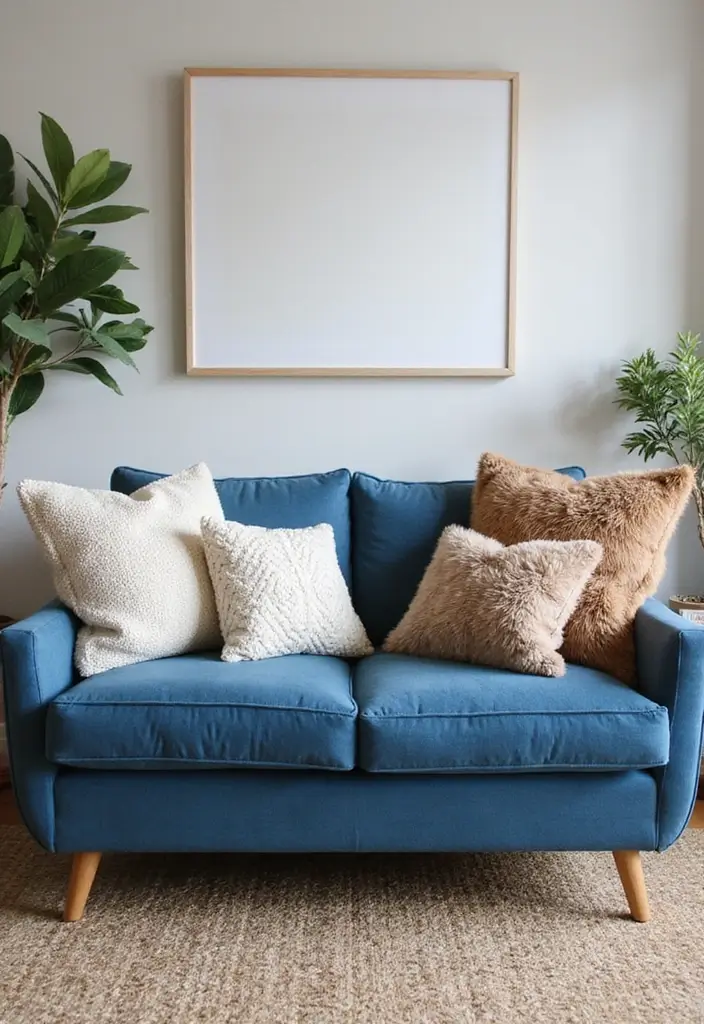 26 Blue Couch with Pillows Color Mixes You’ll Want to Copy 14 26 Blue Couch with Pillows Color Mixes You’ll Want to Copy - 14. Cozy Layers: Textural Combinations