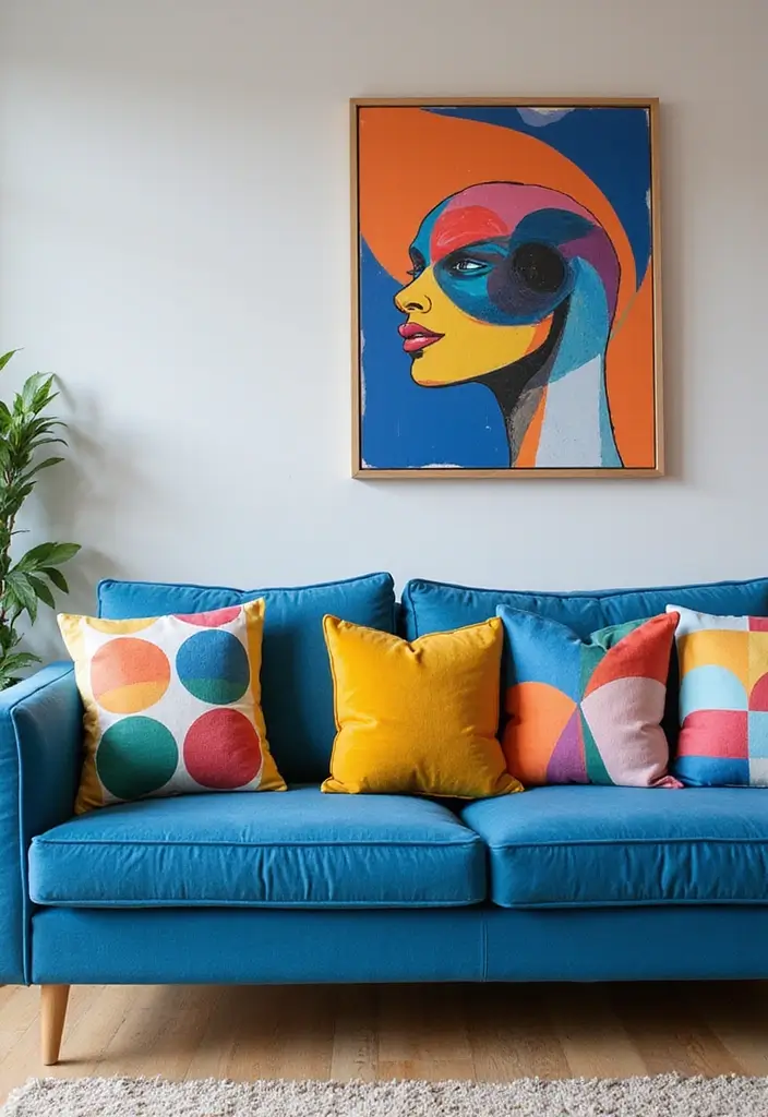 26 Blue Couch with Pillows Color Mixes You’ll Want to Copy 17 26 Blue Couch with Pillows Color Mixes You’ll Want to Copy - 17. Contemporary Art: Creative Expression