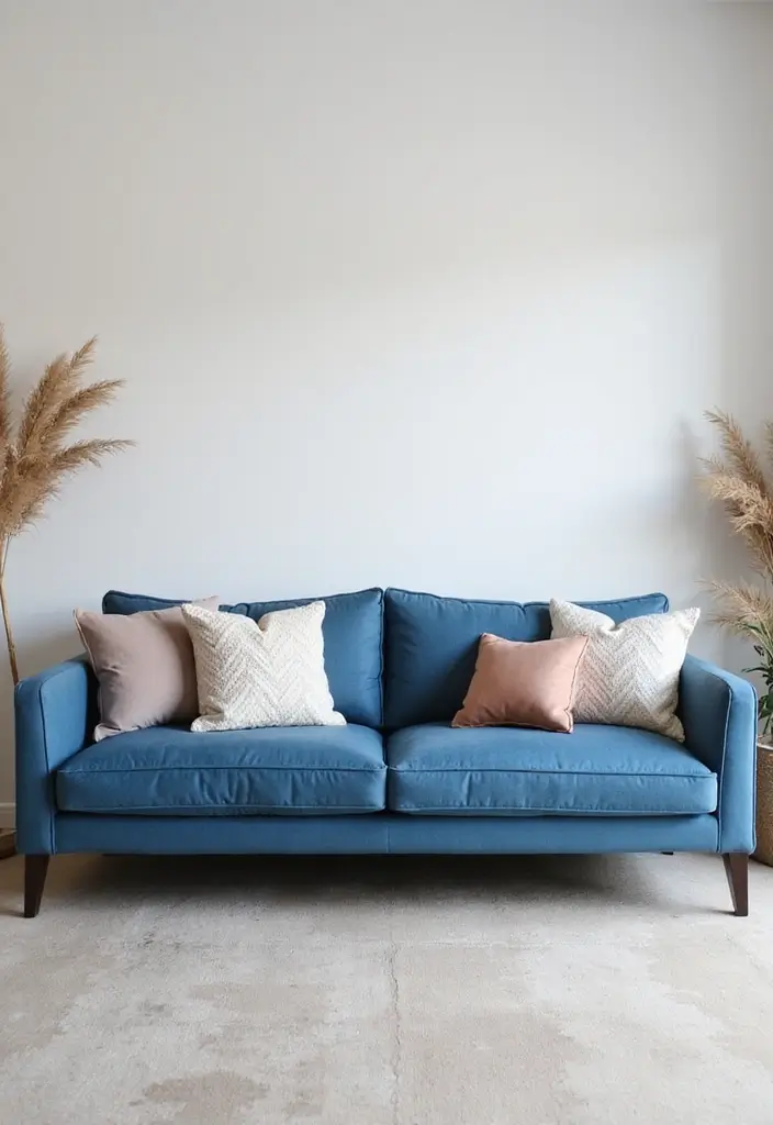 26 Blue Couch with Pillows Color Mixes You’ll Want to Copy 18 26 Blue Couch with Pillows Color Mixes You’ll Want to Copy - 18. Minimalist Patterns: Subtle Designs