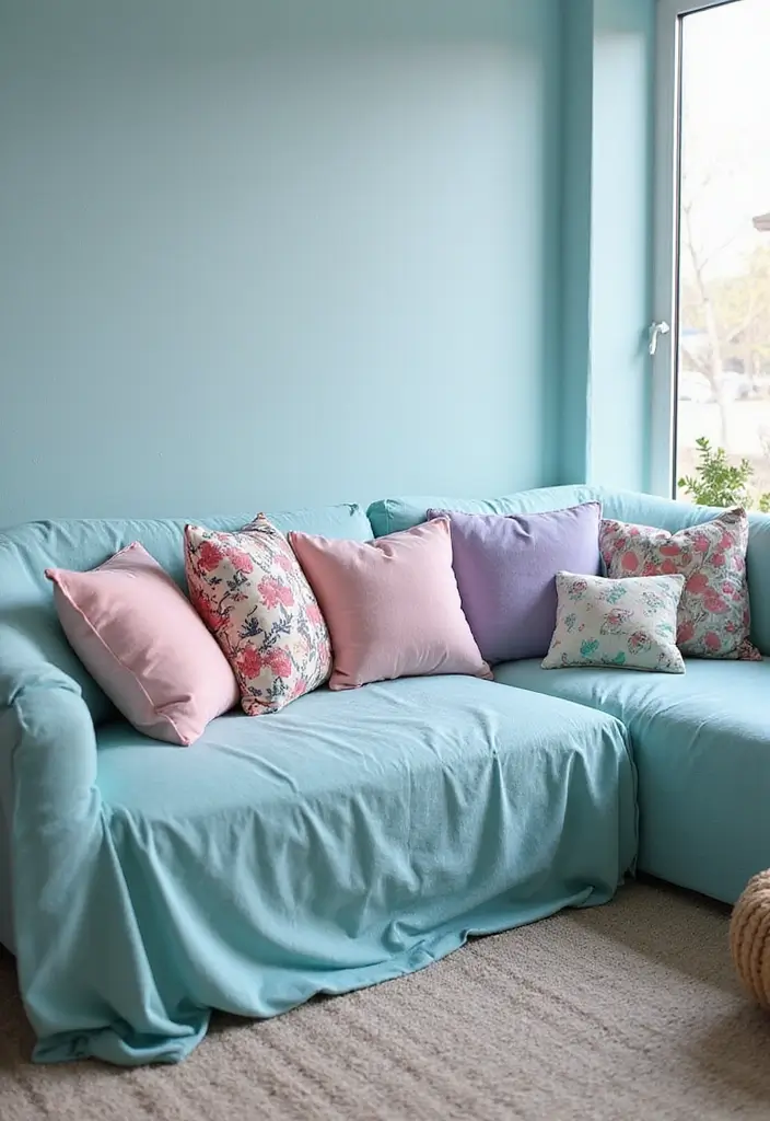 26 Blue Couch with Pillows Color Mixes You’ll Want to Copy 2 26 Blue Couch with Pillows Color Mixes You’ll Want to Copy - 2. Playful Pastels: A Whimsical Touch