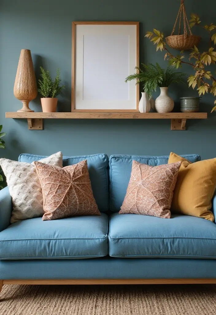 26 Blue Couch with Pillows Color Mixes You’ll Want to Copy 22 26 Blue Couch with Pillows Color Mixes You’ll Want to Copy - 22. Nature-Inspired: Organic and Earthy