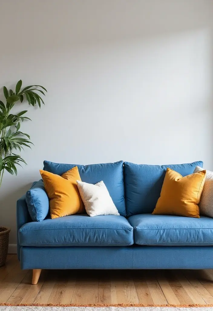 26 Blue Couch with Pillows Color Mixes You’ll Want to Copy 24 26 Blue Couch with Pillows Color Mixes You’ll Want to Copy - 24. Warm and Cool: Balanced Decor