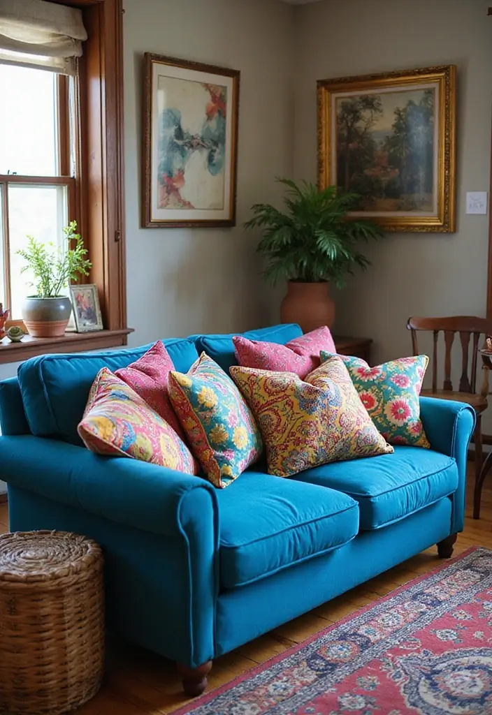 26 Blue Couch with Pillows Color Mixes You’ll Want to Copy 25 26 Blue Couch with Pillows Color Mixes You’ll Want to Copy - 25. Artistic Compositions: Mix and Match