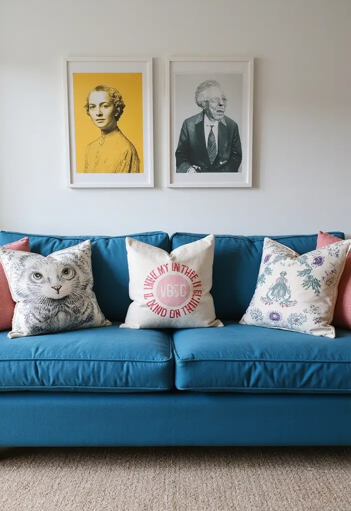 26 Blue Couch with Pillows Color Mixes You’ll Want to Copy 26 26 Blue Couch with Pillows Color Mixes You’ll Want to Copy - 26. Custom Creations: Personalized Pillow Choices