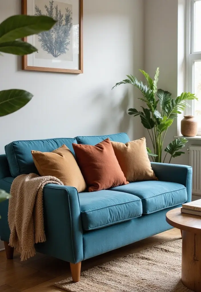 26 Blue Couch with Pillows Color Mixes You’ll Want to Copy 4 26 Blue Couch with Pillows Color Mixes You’ll Want to Copy - 4. Earthy Tones: Natural and Calm