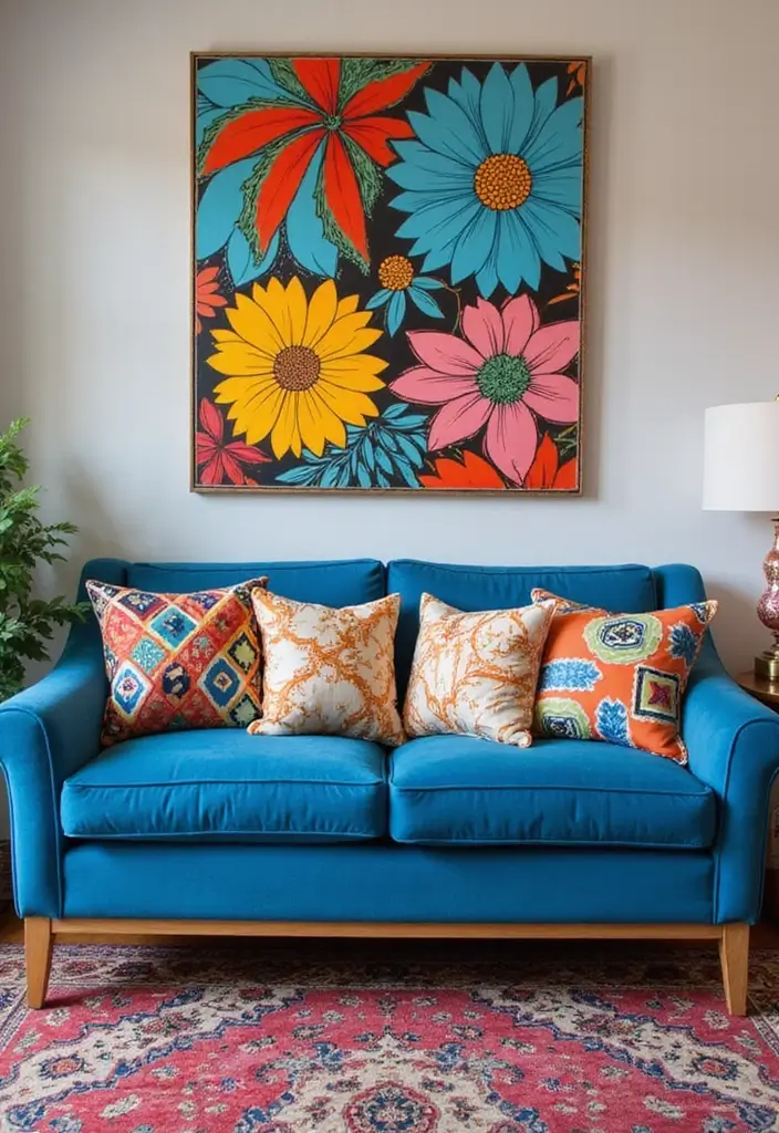 26 Blue Couch with Pillows Color Mixes You’ll Want to Copy 7 26 Blue Couch with Pillows Color Mixes You’ll Want to Copy - 7. Bold Patterns: Make a Statement