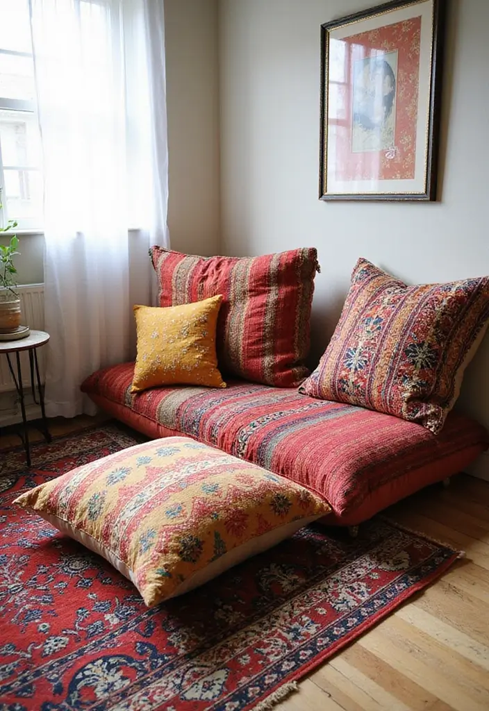 26 Floor Pillow Ideas for Living Rooms: Cozy and Functional Decor 1 26 Floor Pillow Ideas for Living Rooms: Cozy and Functional Decor - 1. Bohemian Rhapsody