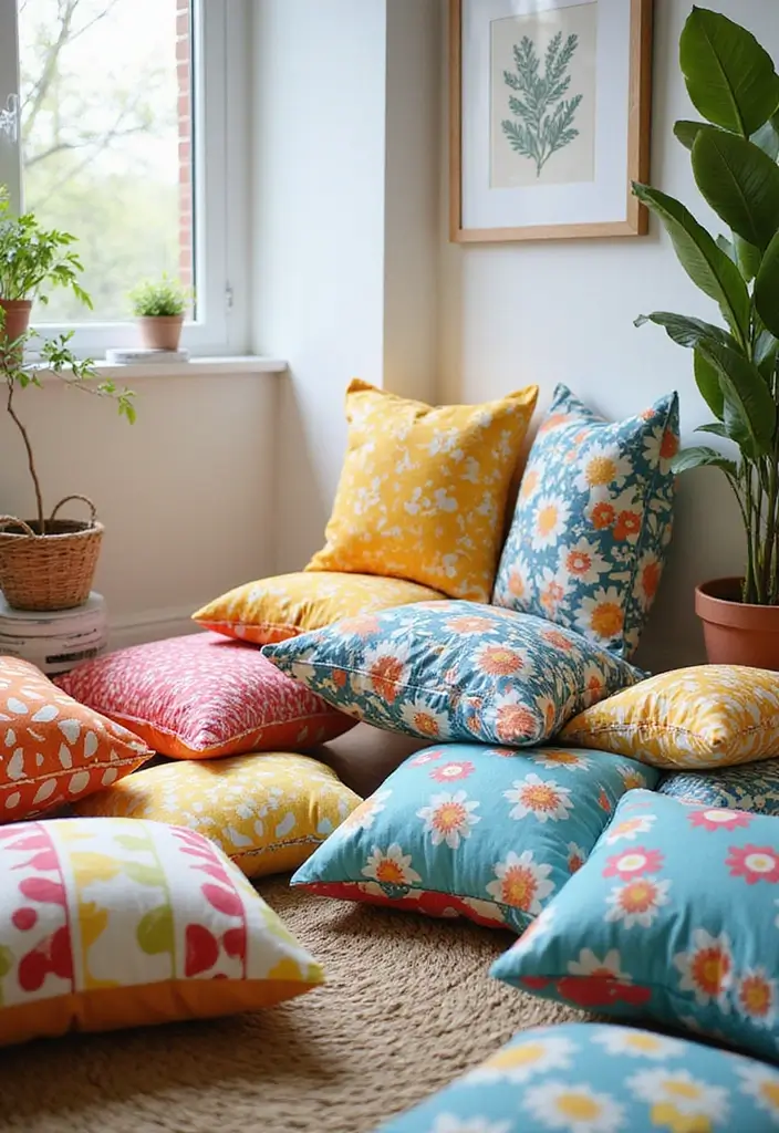 26 Floor Pillow Ideas for Living Rooms: Cozy and Functional Decor 10 26 Floor Pillow Ideas for Living Rooms: Cozy and Functional Decor - 10. Playful Patterns