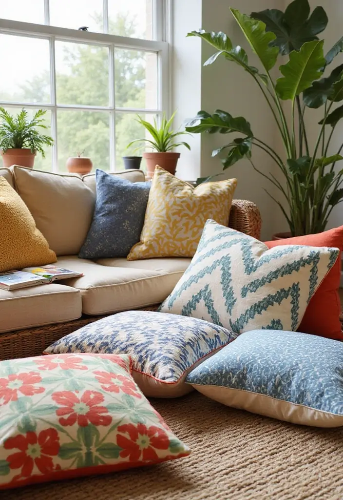 26 Floor Pillow Ideas for Living Rooms: Cozy and Functional Decor 12 26 Floor Pillow Ideas for Living Rooms: Cozy and Functional Decor - 12. Outdoor-Inspired