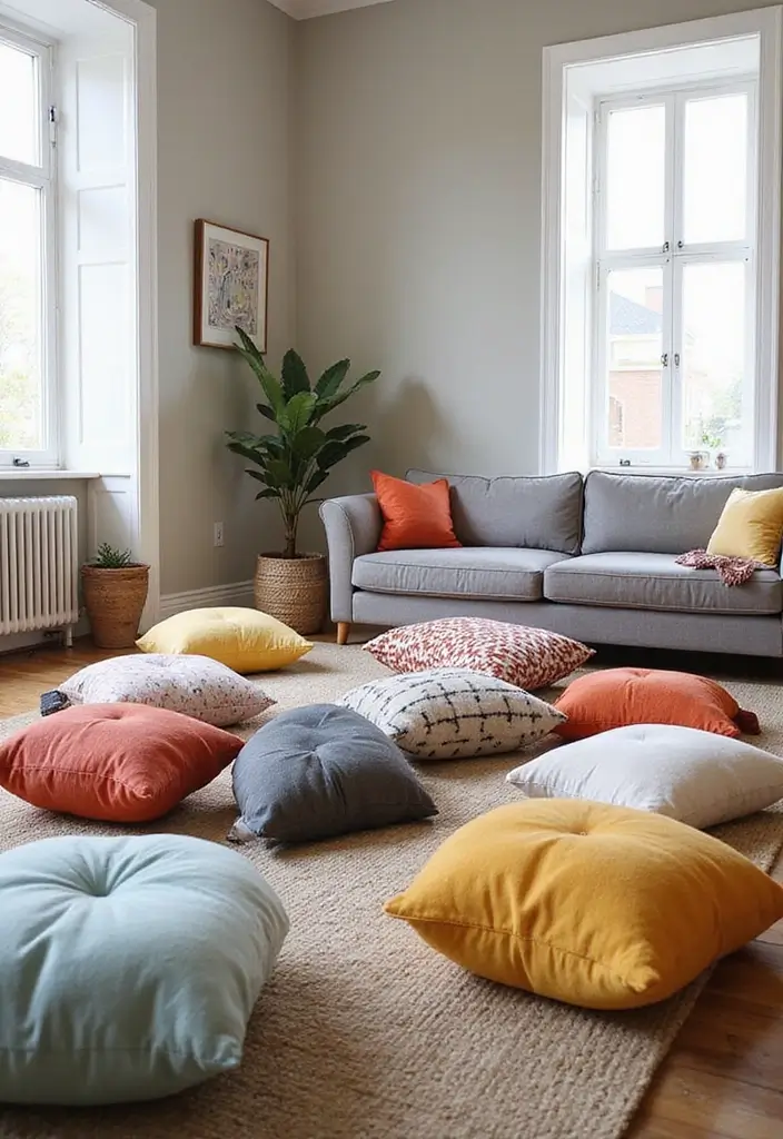 26 Floor Pillow Ideas for Living Rooms: Cozy and Functional Decor 14 26 Floor Pillow Ideas for Living Rooms: Cozy and Functional Decor - 14. Geo Shapes