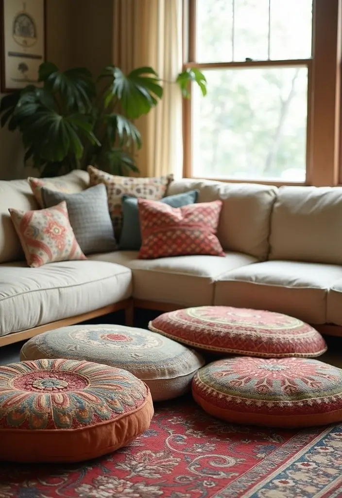 26 Floor Pillow Ideas for Living Rooms: Cozy and Functional Decor 19 26 Floor Pillow Ideas for Living Rooms: Cozy and Functional Decor - 19. Handmade Charm