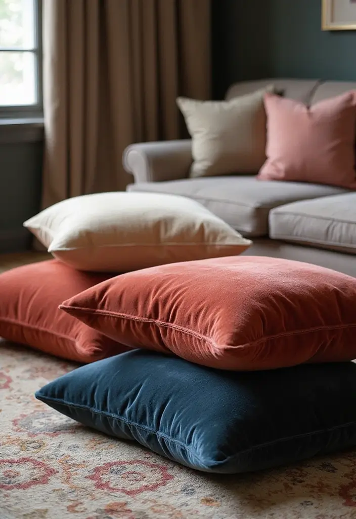 26 Floor Pillow Ideas for Living Rooms: Cozy and Functional Decor 2 26 Floor Pillow Ideas for Living Rooms: Cozy and Functional Decor - 2. Textured Luxury