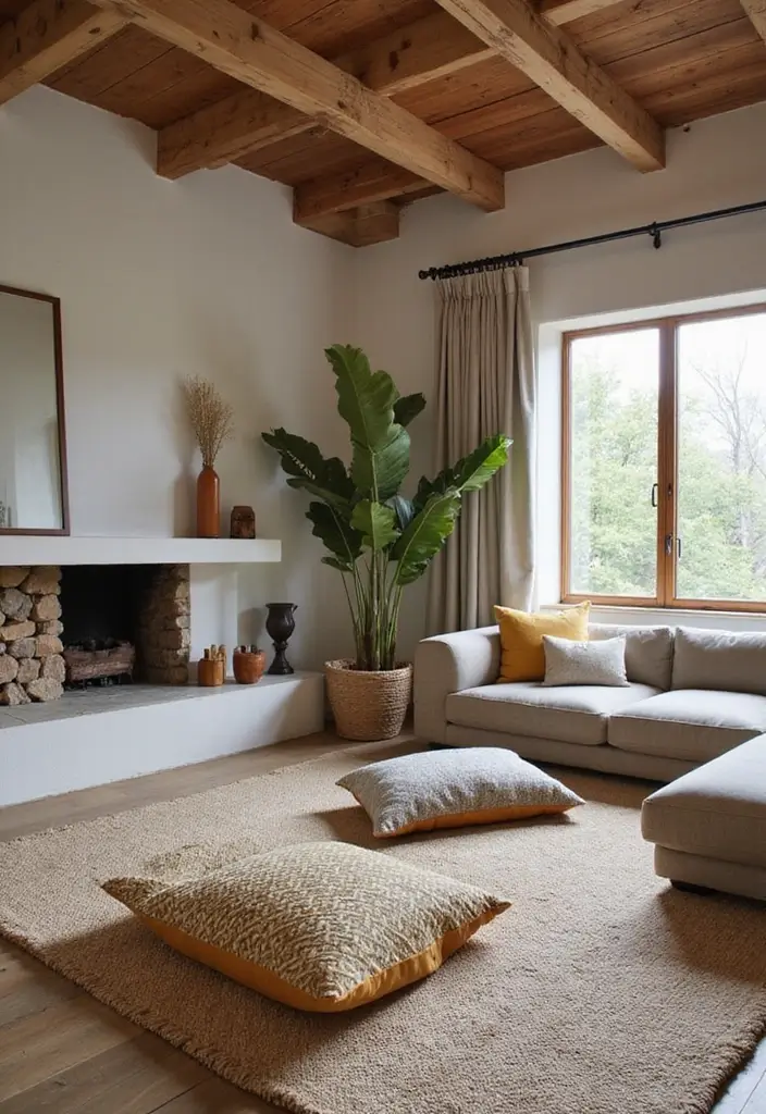 26 Floor Pillow Ideas for Living Rooms: Cozy and Functional Decor 24 26 Floor Pillow Ideas for Living Rooms: Cozy and Functional Decor - 24. Modern Rustic