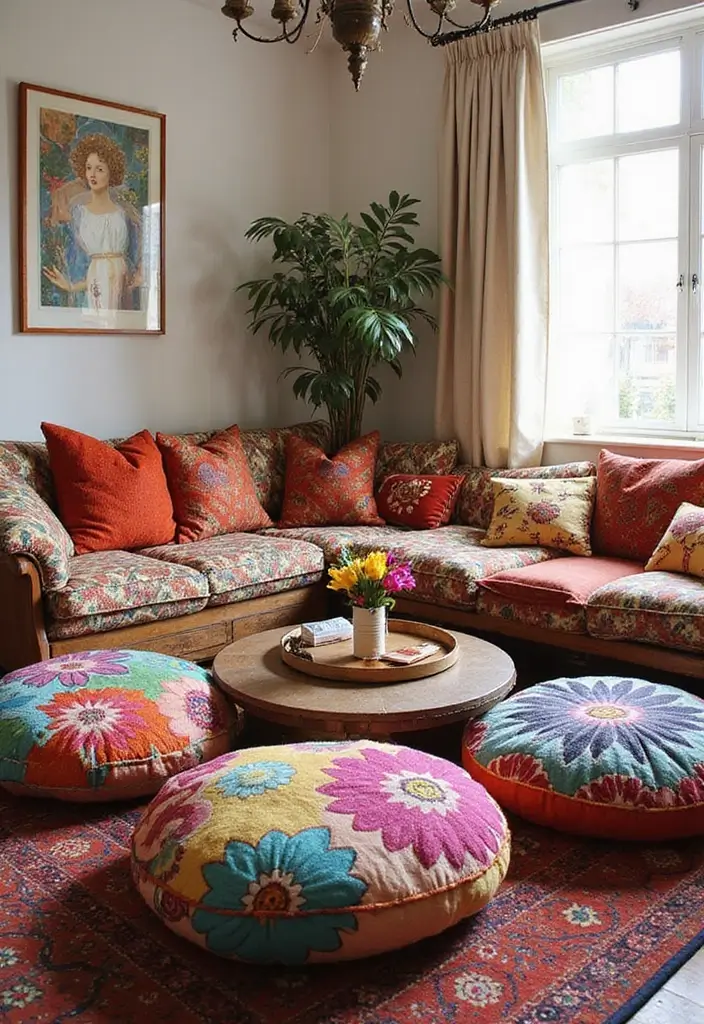 26 Floor Pillow Ideas for Living Rooms: Cozy and Functional Decor 4 26 Floor Pillow Ideas for Living Rooms: Cozy and Functional Decor - 4. Colorful Burst