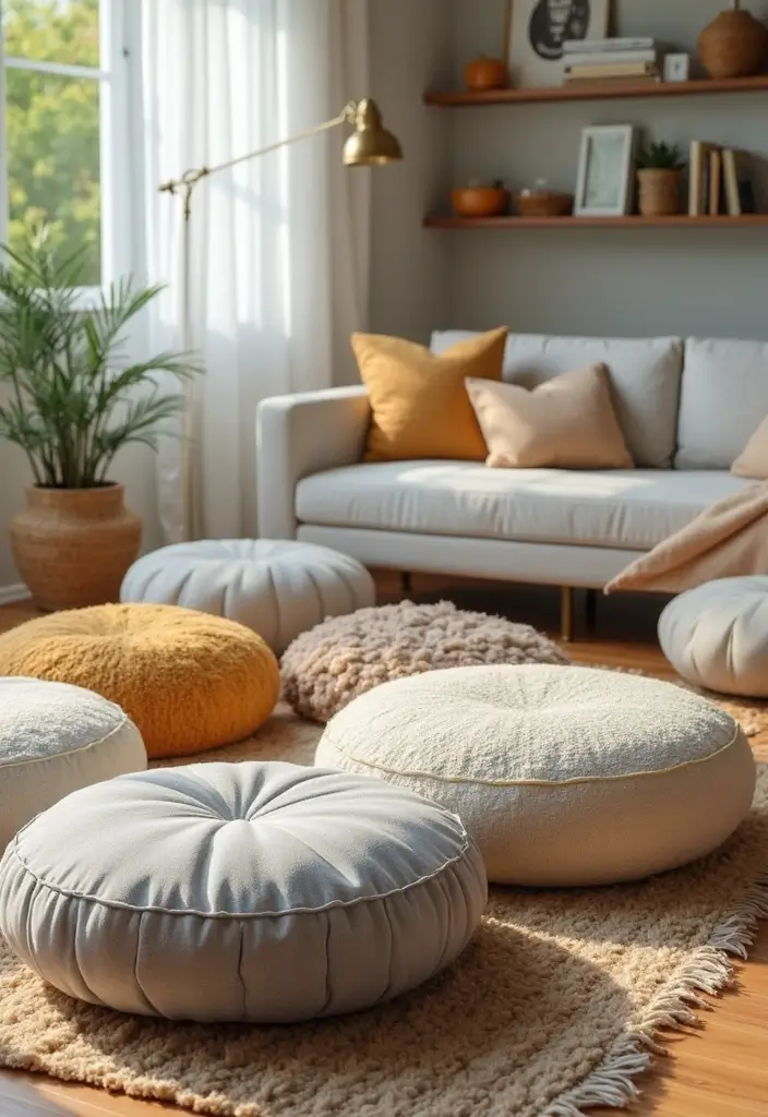 26 Floor Pillow Ideas for Living Rooms: Cozy and Functional Decor 6 26 Floor Pillow Ideas for Living Rooms: Cozy and Functional Decor - 6. Round and Cozy