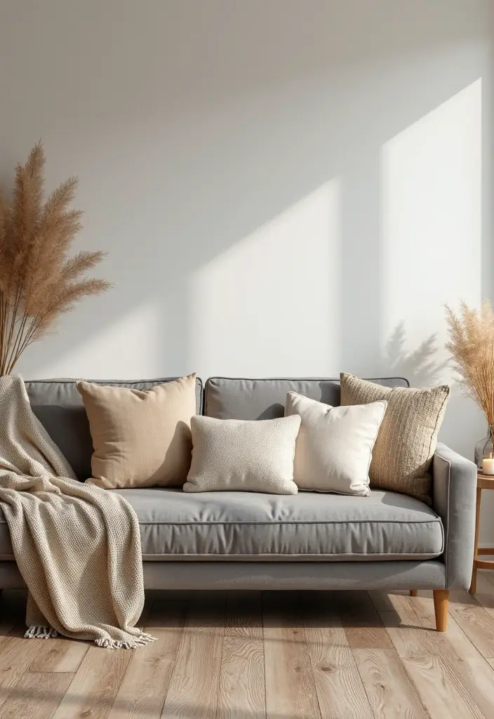 26 Grey Couch with Beige Pillows That Feel Perfectly Balanced 19 26 Grey Couch with Beige Pillows That Feel Perfectly Balanced - 19. Layering for Seasonal Changes