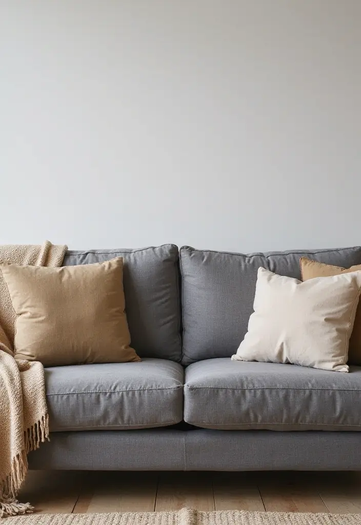 26 Grey Couch with Beige Pillows That Feel Perfectly Balanced 24 26 Grey Couch with Beige Pillows That Feel Perfectly Balanced - 24. Cozy Throws for Added Warmth