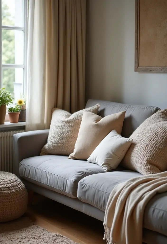 26 Grey Couch with Beige Pillows That Feel Perfectly Balanced 5 26 Grey Couch with Beige Pillows That Feel Perfectly Balanced - 5. Layering for Comfort