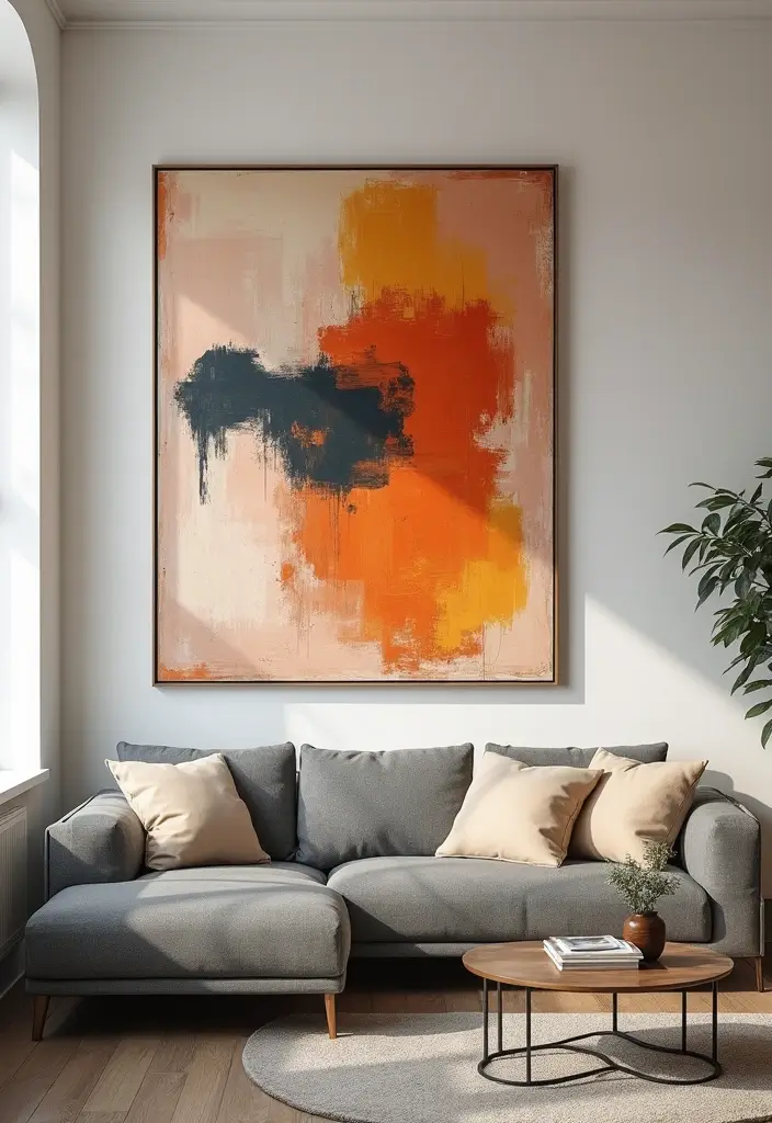 26 Grey Couch with Beige Pillows That Feel Perfectly Balanced 7 26 Grey Couch with Beige Pillows That Feel Perfectly Balanced - 7. Statement Art Above the Couch