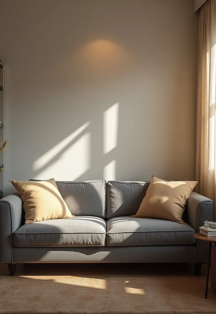 26 Grey Couch with Beige Pillows That Feel Perfectly Balanced 8 26 Grey Couch with Beige Pillows That Feel Perfectly Balanced - 8. Soft Lighting for Ambiance