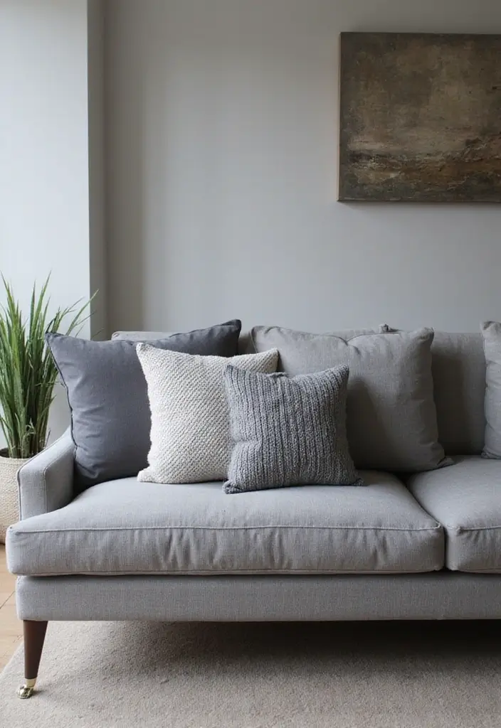 26 Grey Sofa with Pillows Ideas: Neutral Yet Never Boring 1 26 Grey Sofa with Pillows Ideas: Neutral Yet Never Boring - 1. Monochromatic Magic