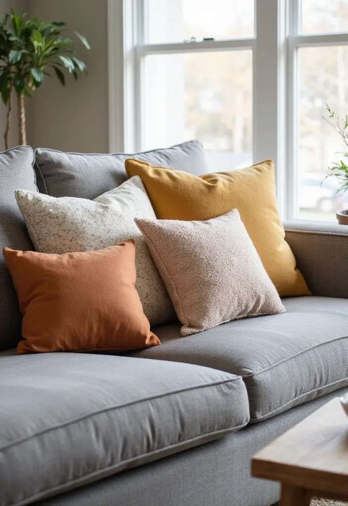 26 Grey Sofa with Pillows Ideas: Neutral Yet Never Boring 11 26 Grey Sofa with Pillows Ideas: Neutral Yet Never Boring - 11. Seasonal Flair