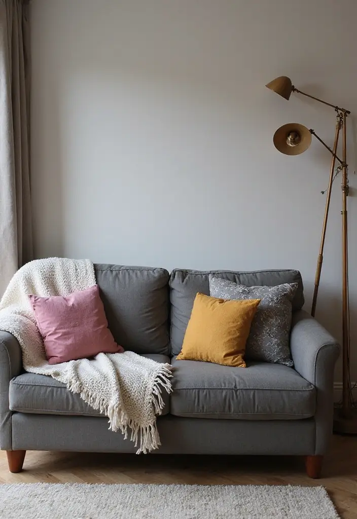 26 Grey Sofa with Pillows Ideas: Neutral Yet Never Boring 15 26 Grey Sofa with Pillows Ideas: Neutral Yet Never Boring - 15. Layering Throws