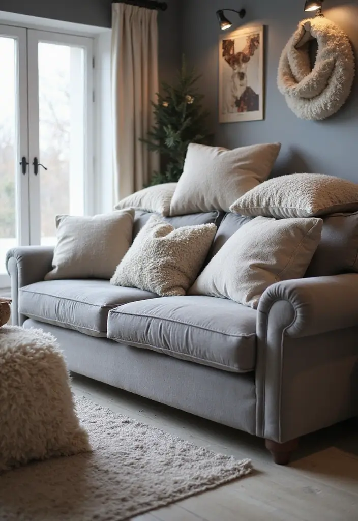 26 Grey Sofa with Pillows Ideas: Neutral Yet Never Boring 17 26 Grey Sofa with Pillows Ideas: Neutral Yet Never Boring - 17. Soft and Cozy