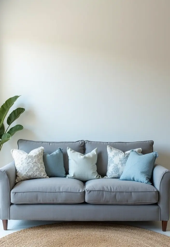 26 Grey Sofa with Pillows Ideas: Neutral Yet Never Boring 20 26 Grey Sofa with Pillows Ideas: Neutral Yet Never Boring - 20. Coastal Calm