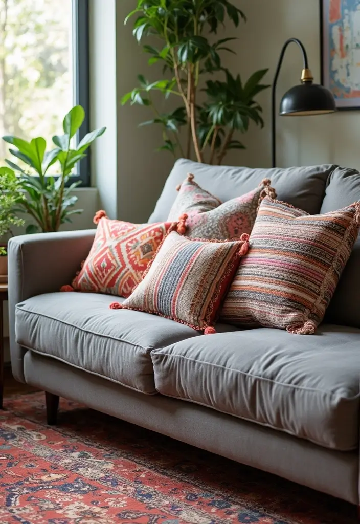 26 Grey Sofa with Pillows Ideas: Neutral Yet Never Boring 3 26 Grey Sofa with Pillows Ideas: Neutral Yet Never Boring - 3. Boho Chic