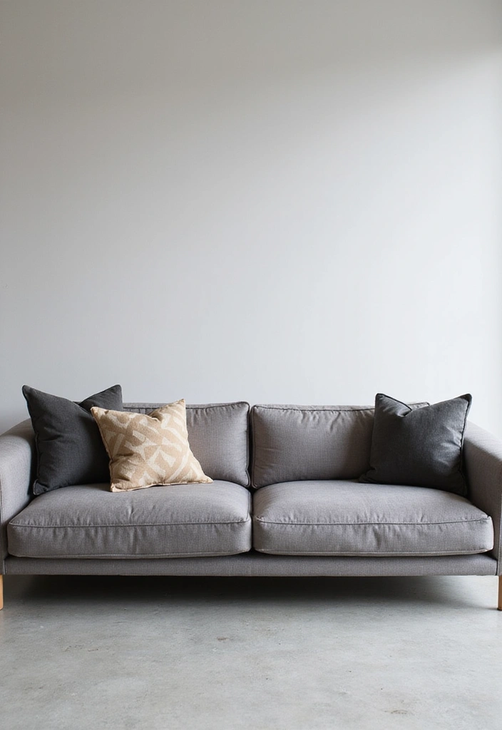26 Grey Sofa with Pillows Ideas: Neutral Yet Never Boring 5 26 Grey Sofa with Pillows Ideas: Neutral Yet Never Boring - 5. Minimalist Statements