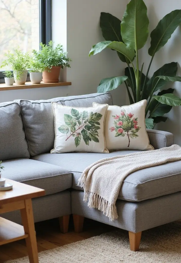 26 Grey Sofa with Pillows Ideas: Neutral Yet Never Boring 6 26 Grey Sofa with Pillows Ideas: Neutral Yet Never Boring - 6. Nature-Inspired