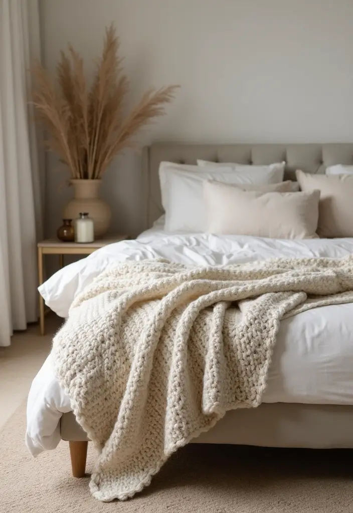 26 Throw Blanket and Pillow Ideas for Beds You’ll Love 1 26 Throw Blanket and Pillow Ideas for Beds You’ll Love - 1. Chunky Knit Throw Blanket