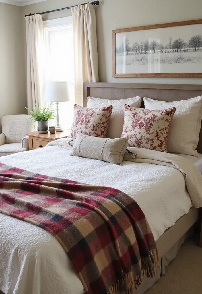 26 Throw Blanket and Pillow Ideas for Beds You’ll Love 15 26 Throw Blanket and Pillow Ideas for Beds You’ll Love - 15. Farmhouse-Inspired Textiles