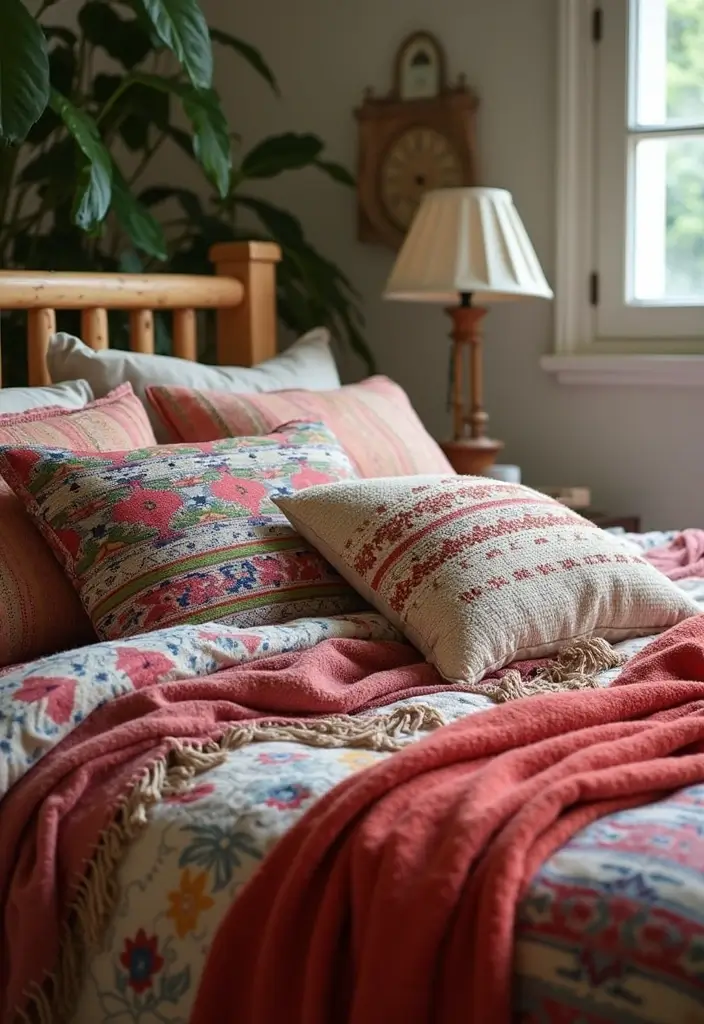 26 Throw Blanket and Pillow Ideas for Beds You’ll Love 19 26 Throw Blanket and Pillow Ideas for Beds You’ll Love - 19. Bohemian Layers