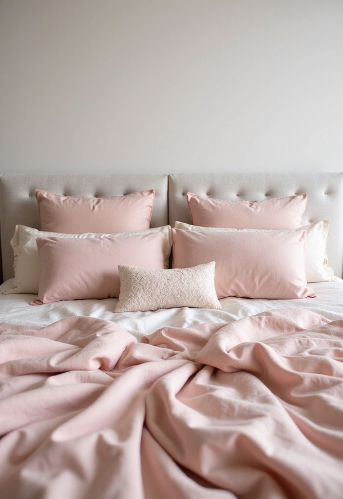 26 Throw Blanket and Pillow Ideas for Beds You’ll Love 22 26 Throw Blanket and Pillow Ideas for Beds You’ll Love - 22. Soft Pinks and Neutrals