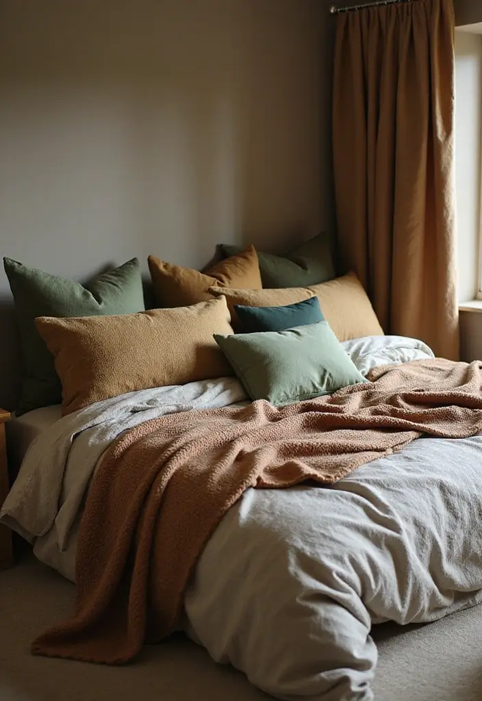 26 Throw Blanket and Pillow Ideas for Beds You’ll Love 5 26 Throw Blanket and Pillow Ideas for Beds You’ll Love - 5. Earthy Tones and Textures