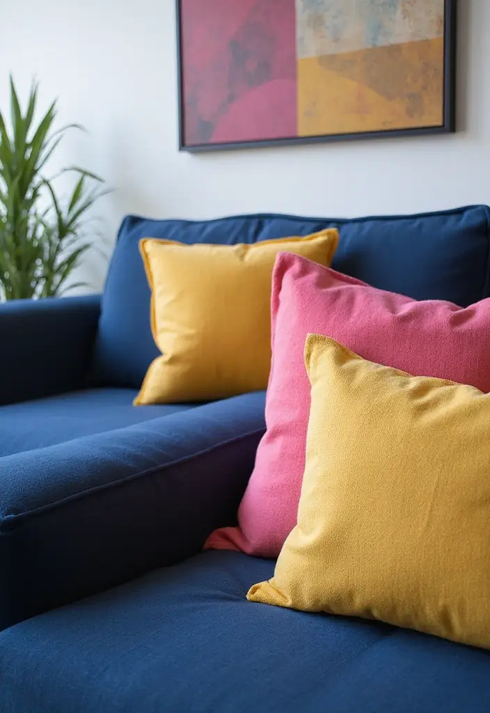 26 Throw Pillows for a Navy Blue Couch That Instantly Elevate Your Space 10 26 Throw Pillows for a Navy Blue Couch That Instantly Elevate Your Space - 10. Color Block Styles
