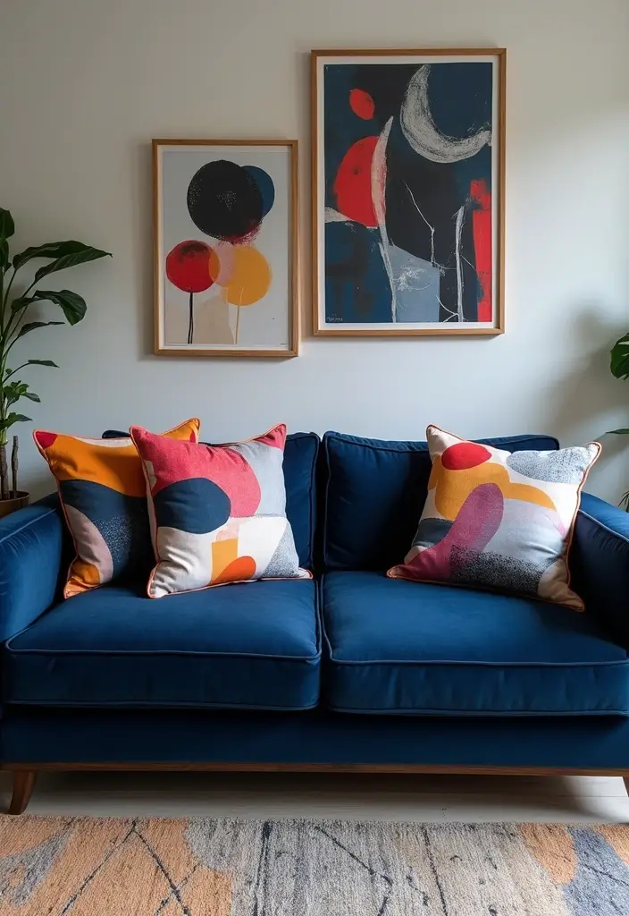 26 Throw Pillows for a Navy Blue Couch That Instantly Elevate Your Space 12 26 Throw Pillows for a Navy Blue Couch That Instantly Elevate Your Space - 12. Modern Art Prints