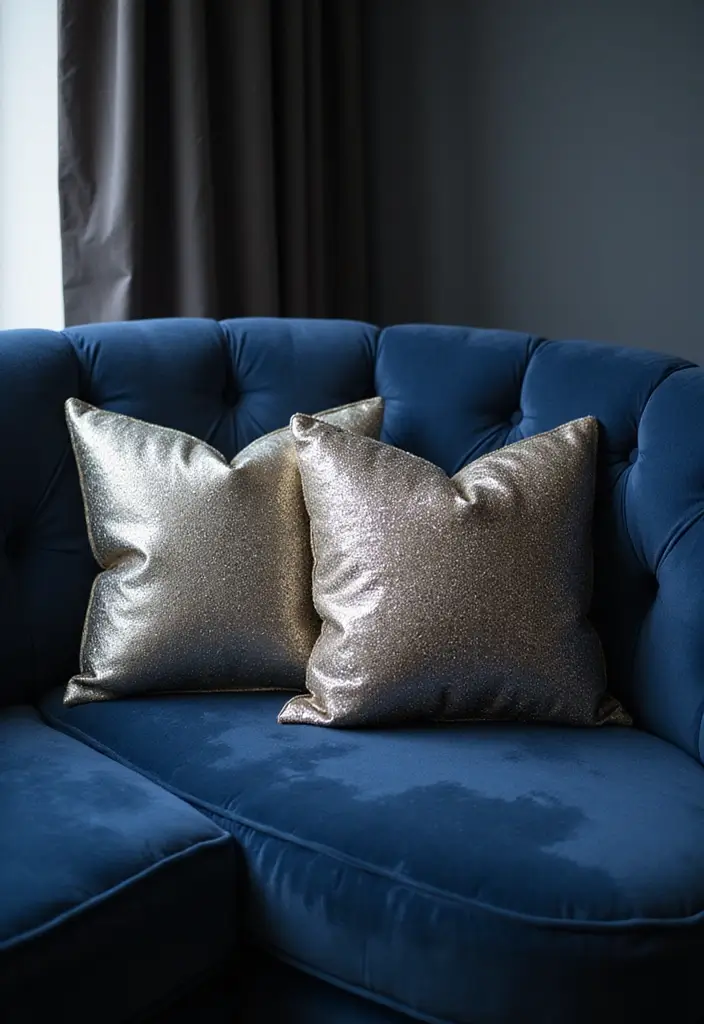 26 Throw Pillows for a Navy Blue Couch That Instantly Elevate Your Space 14 26 Throw Pillows for a Navy Blue Couch That Instantly Elevate Your Space - 14. Shimmering Metallics