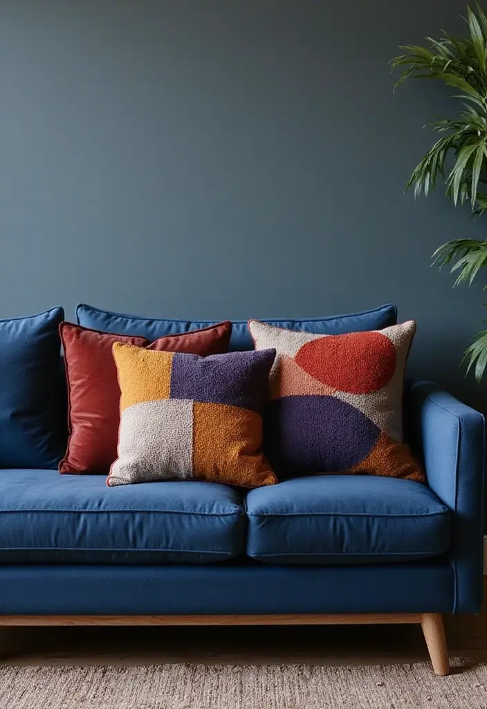 26 Throw Pillows for a Navy Blue Couch That Instantly Elevate Your Space 15 26 Throw Pillows for a Navy Blue Couch That Instantly Elevate Your Space - 15. Textured Geometric Designs