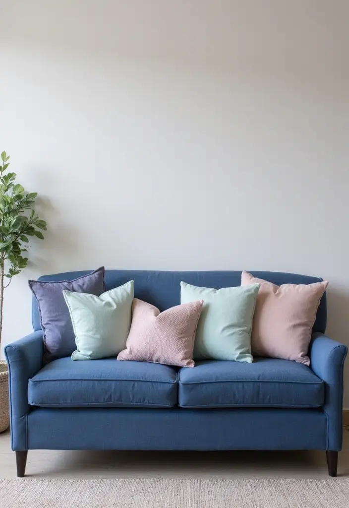 26 Throw Pillows for a Navy Blue Couch That Instantly Elevate Your Space 18 26 Throw Pillows for a Navy Blue Couch That Instantly Elevate Your Space - 18. Soft Pastels